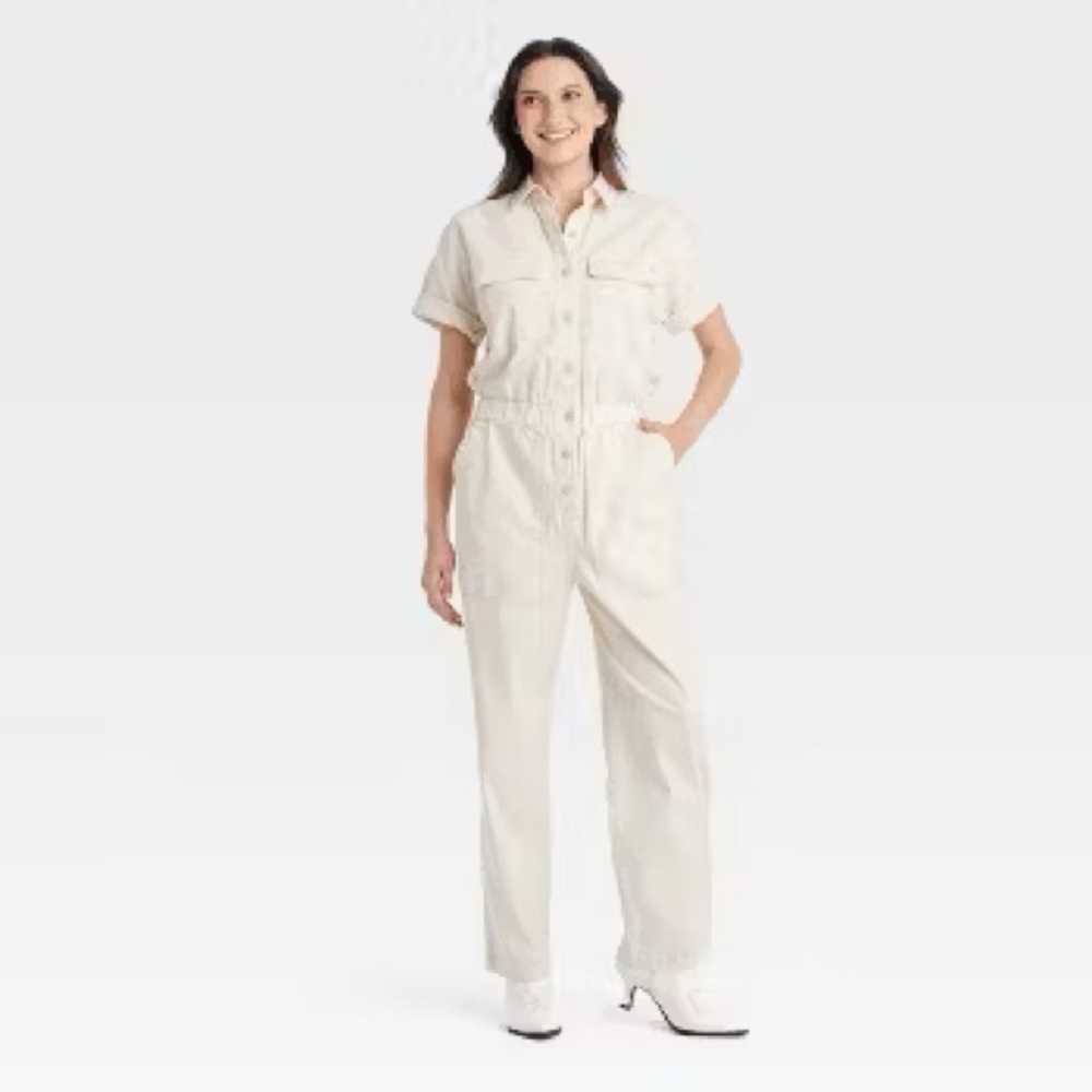 NWOT Cream Utility Jumpsuit size 14